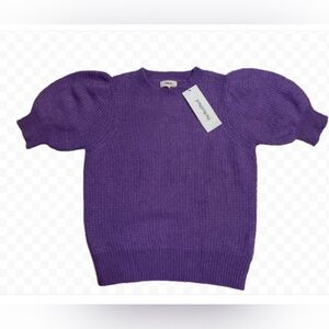 Suncoo Paris Short Puff Sleeve Purple Alpaca Mix Crew Neck Sweater Size T0